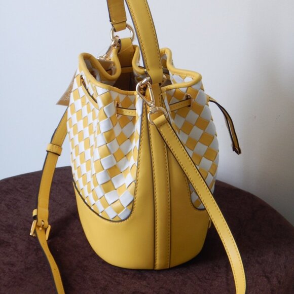 Michael Kors REED Medium Drawstring Belted Intertwined Yellow Bucket Bag NWT - Picture 9 of 12